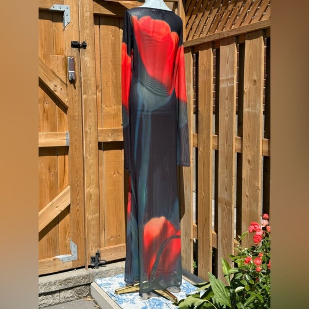 🆕 RAT & BOA 🧿 NWOT Juniper Sheer Long Sleeve Dress, Dark Red Tulip, Sz L - Picture 8 of 15